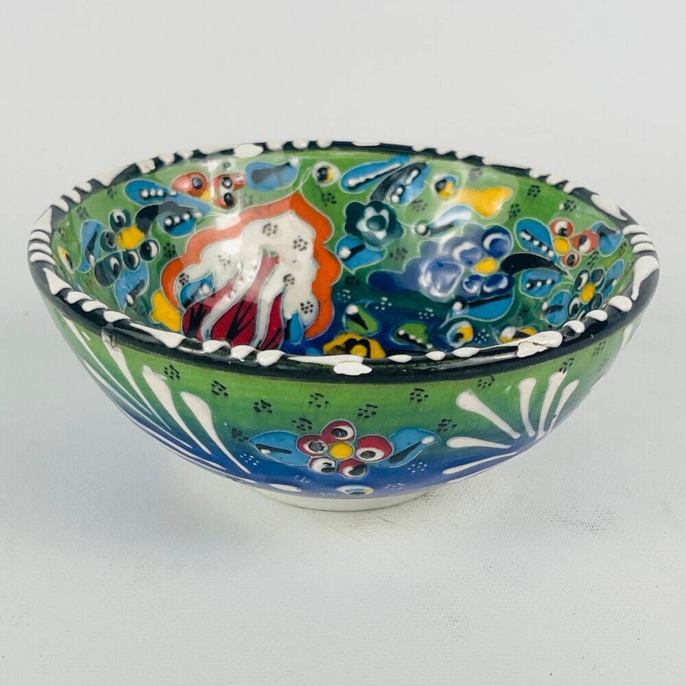 Handmade Painted Raised Enamel Colorful Small Bowl 4 3/4 x 2”